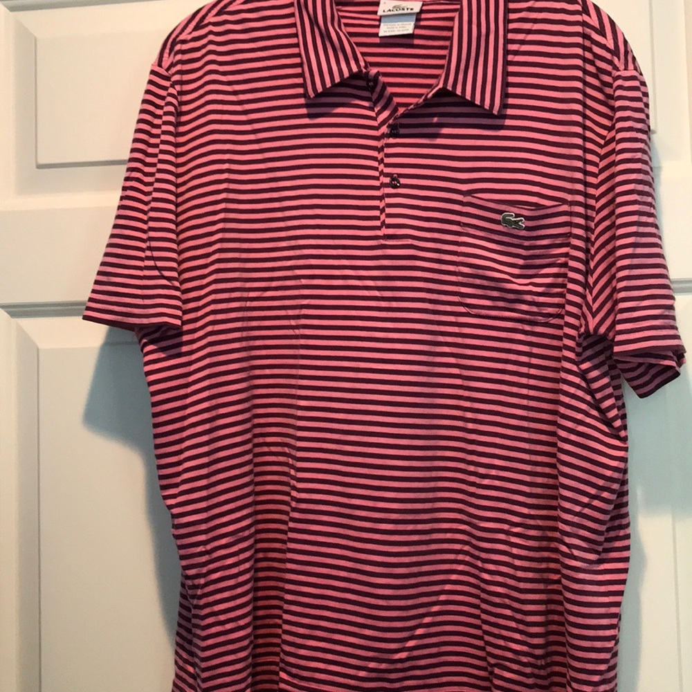 Lacoste pink striped polo shirt
